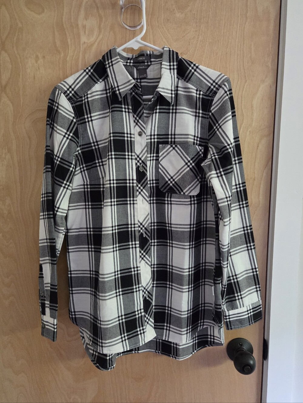 Eddie Bauer Women's Classic Fit Black And White Plaid Flannel, Size Medium